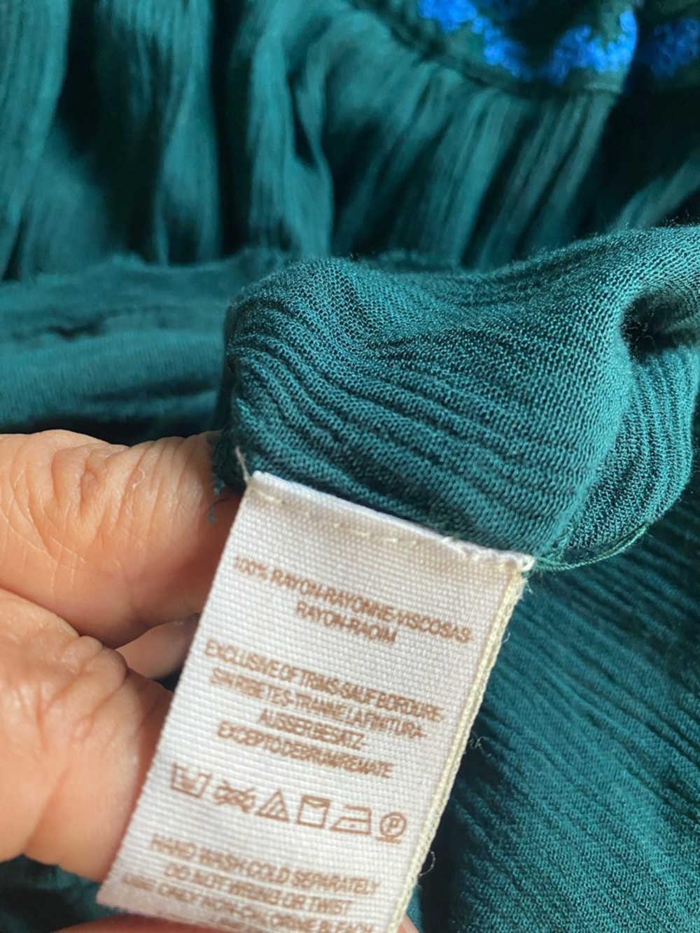 Free People Teal Top with Royal Blue Embroidery - Picture 7 of 7